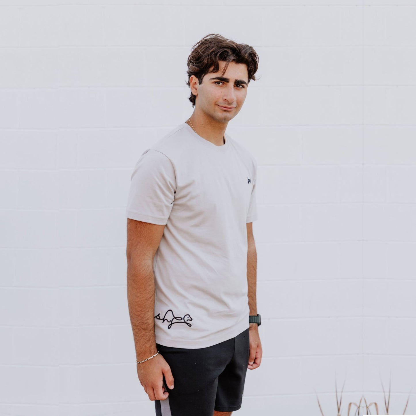 OOsmash men’s beige T-Shirt made from 100% Supima cotton with soft, premium feel.