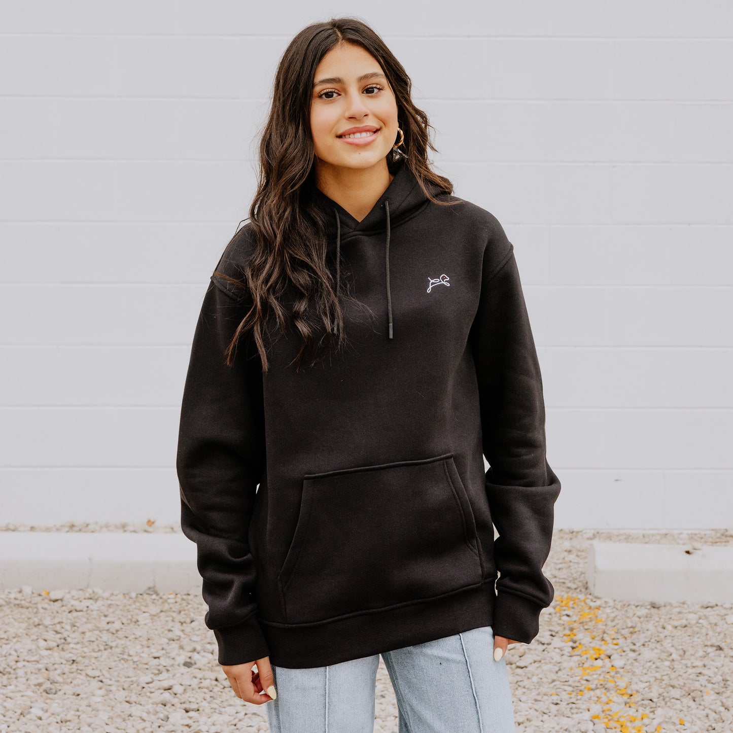 OOsmash women’s black On/Off Line hoodie made from 80% cotton and 20% polyester with soft, premium finish.