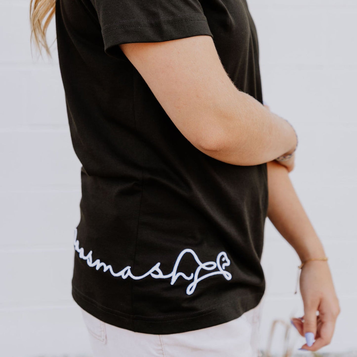 OOsmash women’s black T-Shirt made from 100% Supima cotton with soft, premium finish.
