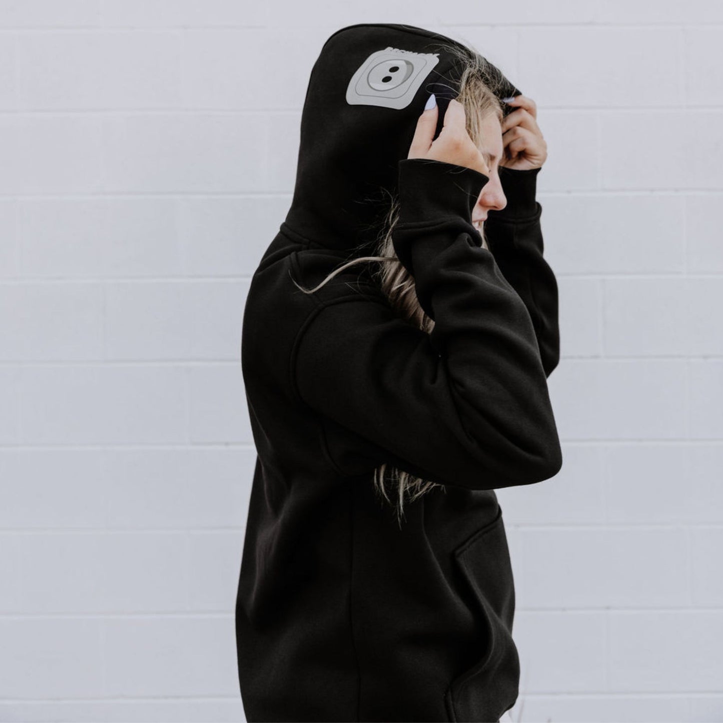 Women's gray OOsmash Plug Hoodie with outlet design—if you want to recharge, own your power, stay bold