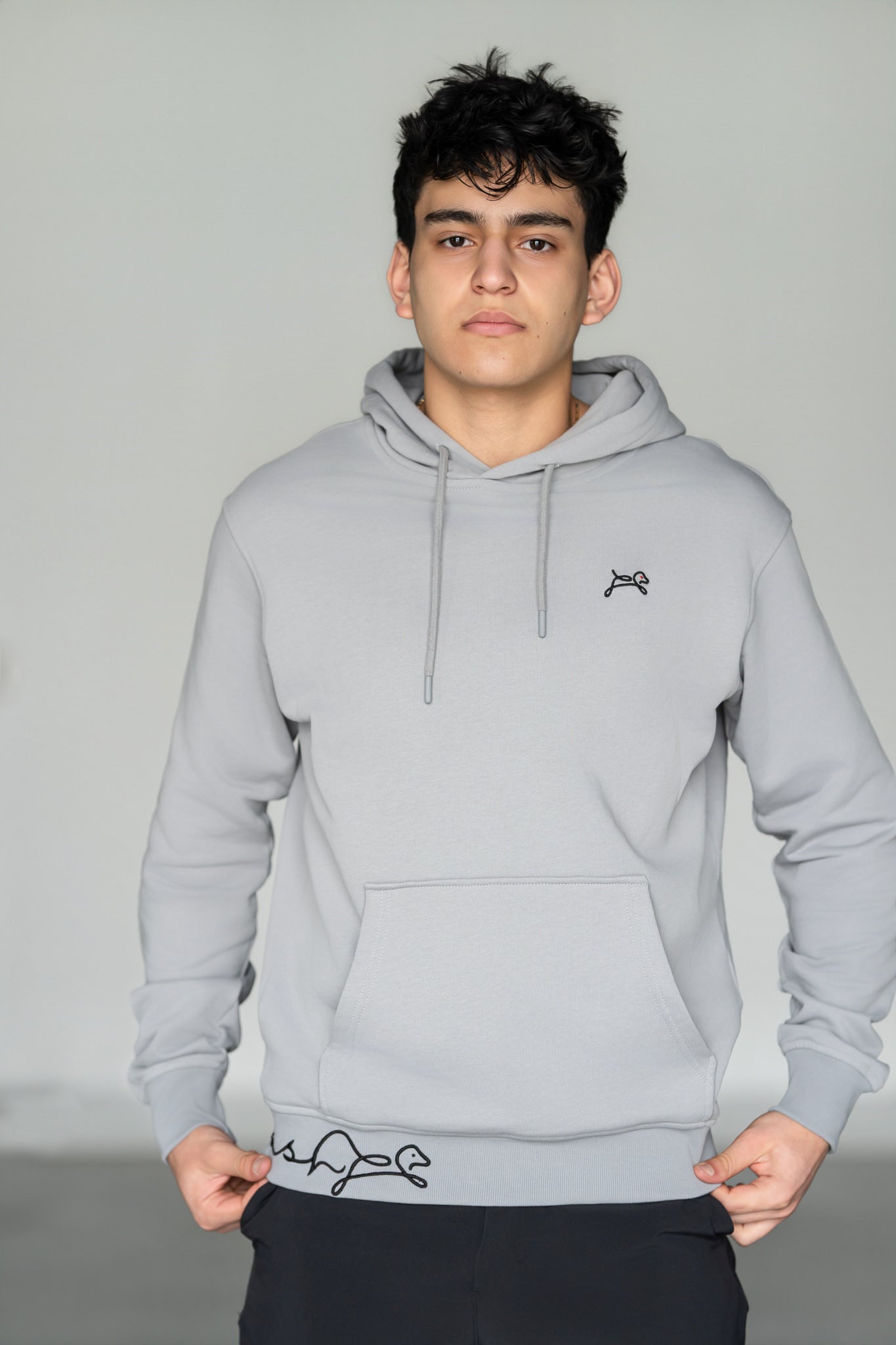 OOsmash Signature Hoodie — front view chest logo embroidery and signature hem embroidery, double embroidered luxury streetwear hoodie