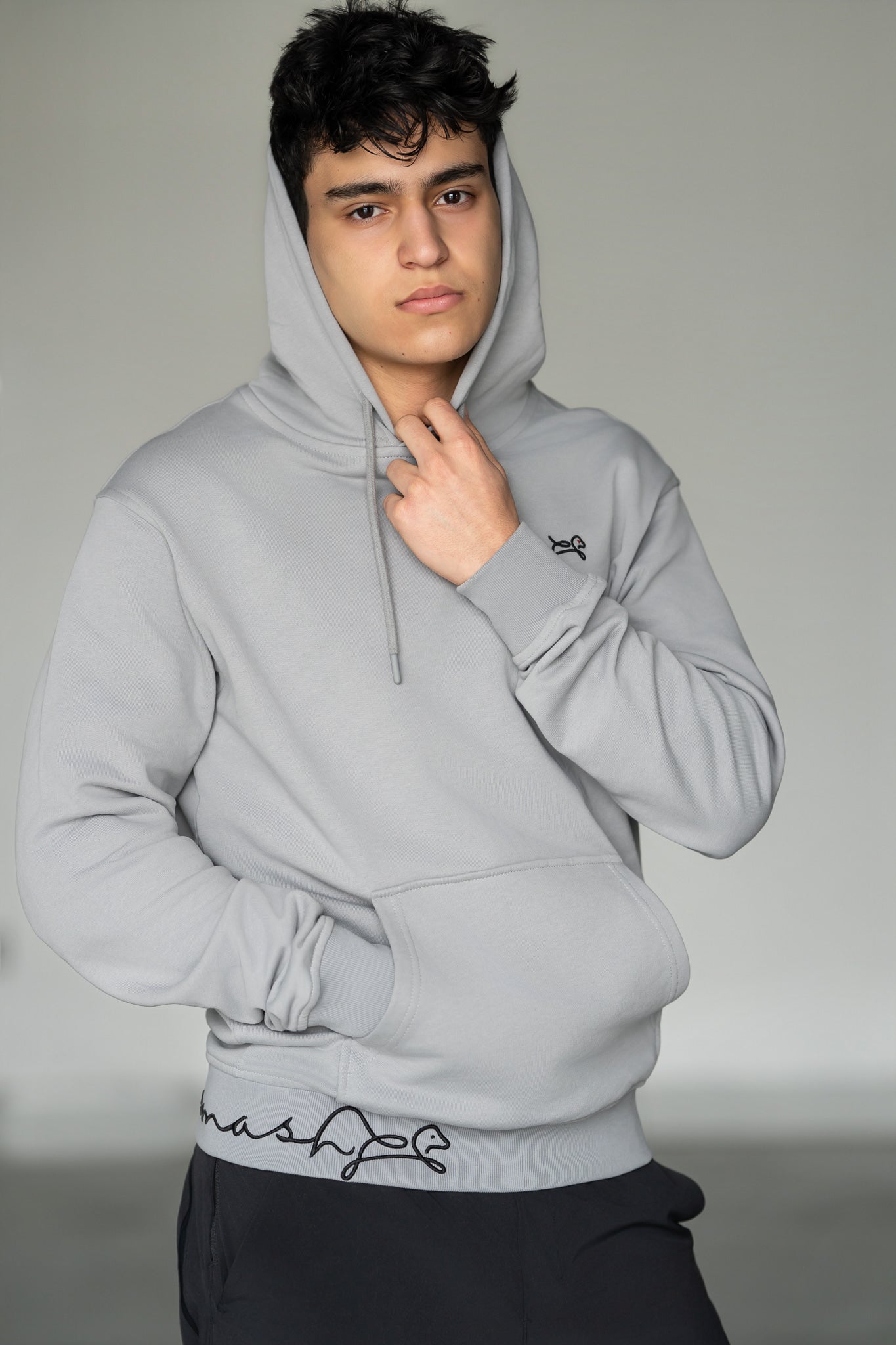 OOsmash Signature Hoodie — front view hood up relaxed silhouette, premium French Terry luxury hoodie, gift for him spring summer 
