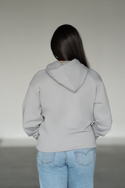 OOsmash women's Essential Hoodie — embroidered logo, kangaroo pocket, cropped relaxed fit, back view
