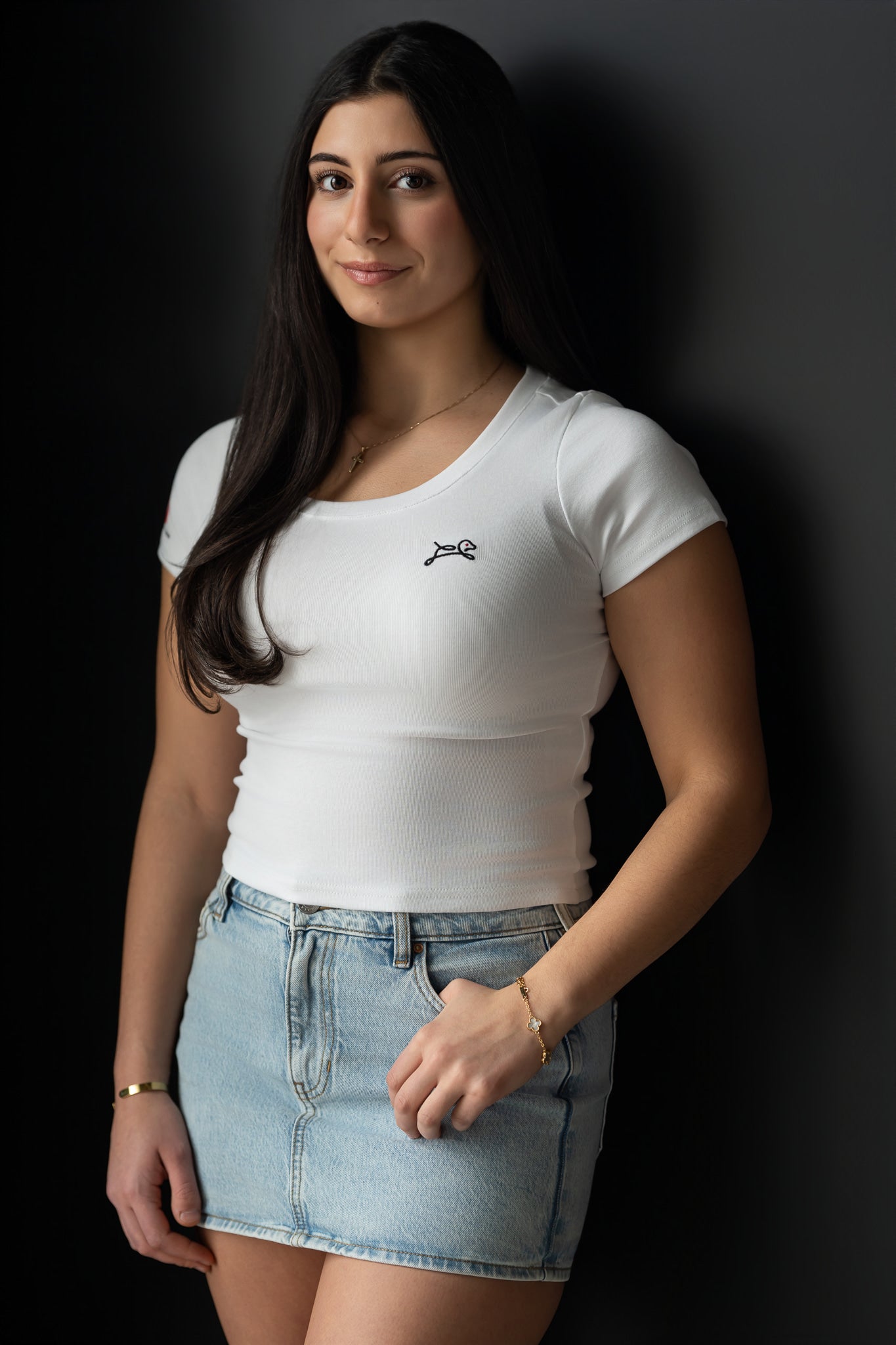 OOsmash Truly Seen white crop top for women — crew neck cotton cropped tee, front view