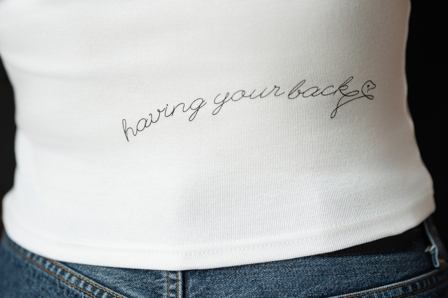Printed statement on the back- Having your back- Premium Women's Crop Top - OOsmash Streetwear