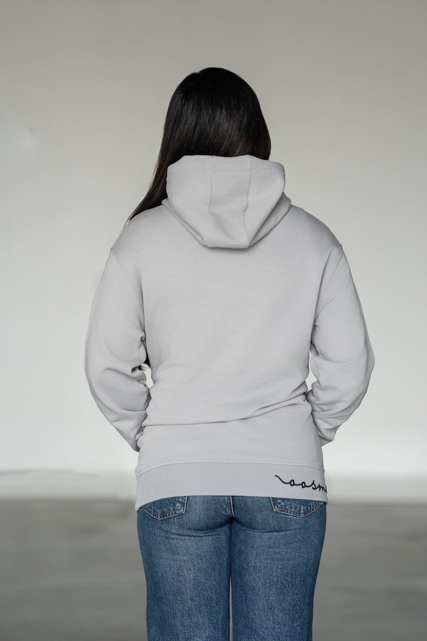 OOsmash women's Signature Hoodie — kangaroo pocket, premium cotton hoodie, minimalist streetwear, back view