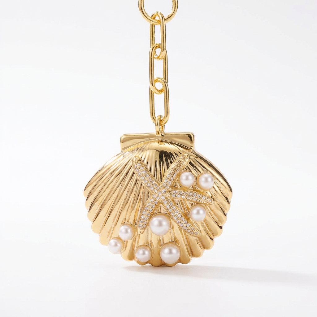 OOsmash 18K Gold Plated Shell Bag Charm — delicate gold shell pendant, luxury handbag accessory, gift for her