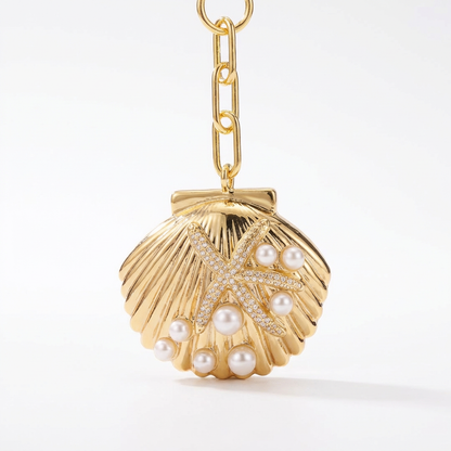 OOsmash 18K Gold Plated Shell Bag Charm — delicate gold shell pendant, luxury handbag accessory, gift for her