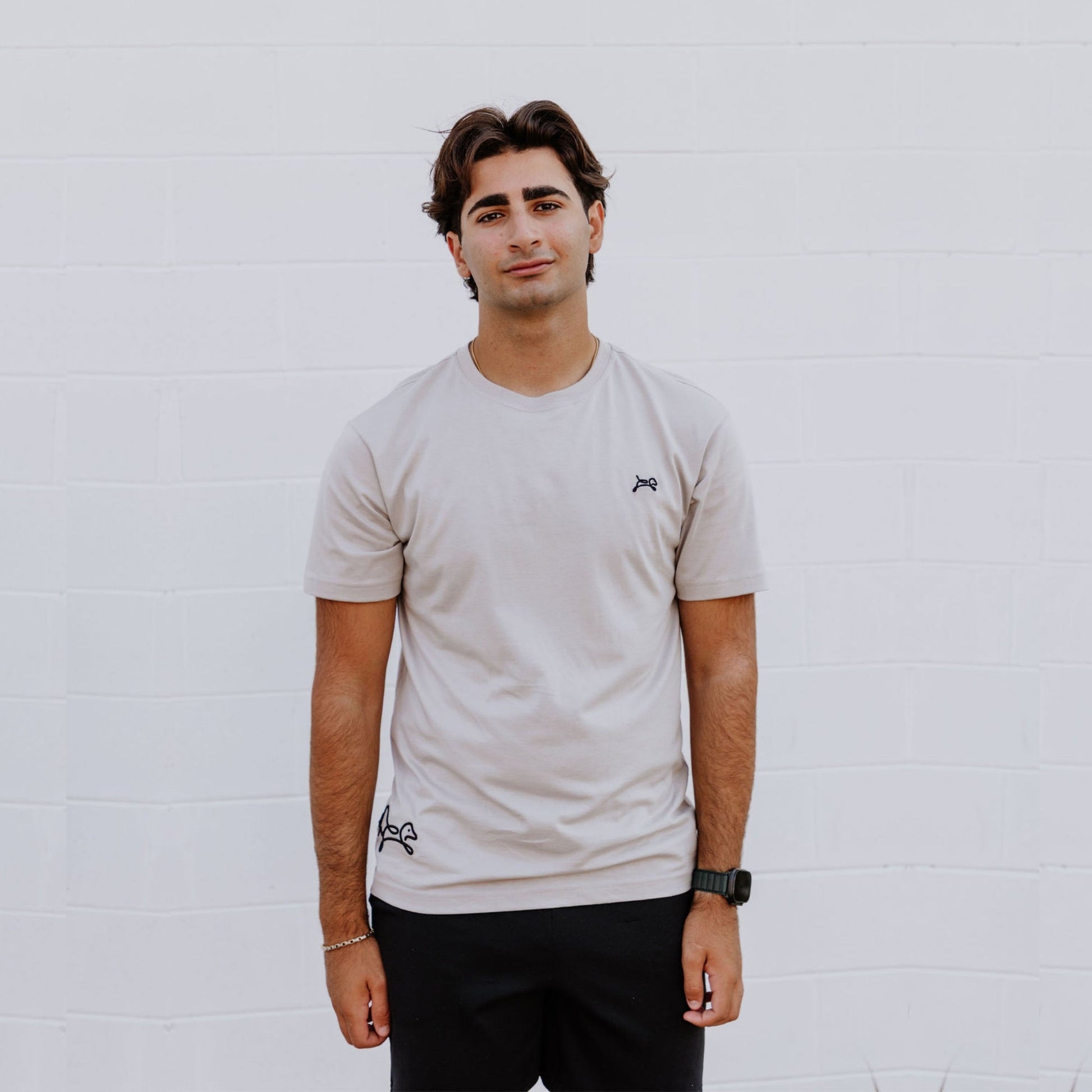 OOsmash men’s beige T-Shirt made from 100% Supima cotton with soft, premium feel.
