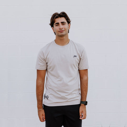 OOsmash men’s beige T-Shirt made from 100% Supima cotton with soft, premium feel.