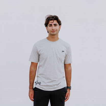 OOsmash men’s Heather Gray T-Shirt made from 100% Supima cotton with soft, premium texture.