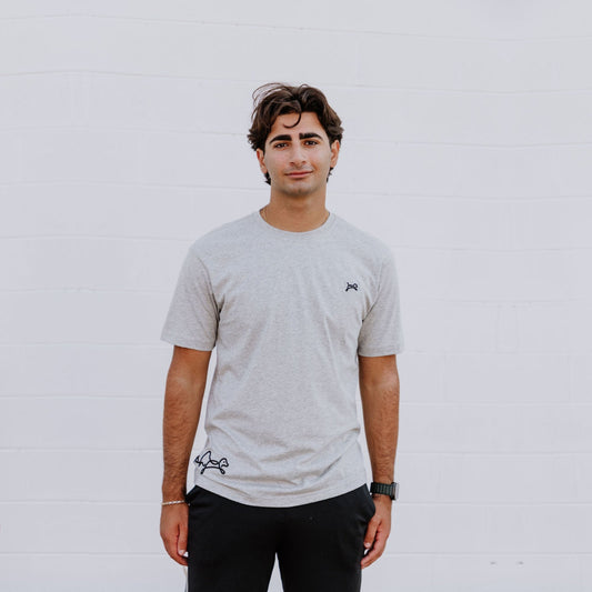OOsmash men’s Heather Gray T-Shirt made from 100% Supima cotton with soft, premium texture.