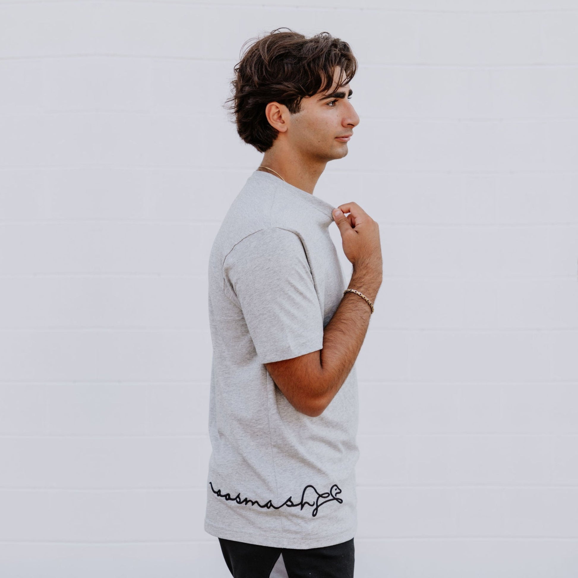 OOsmash men’s Heather Gray T-Shirt made from 100% Supima cotton with soft, premium texture.