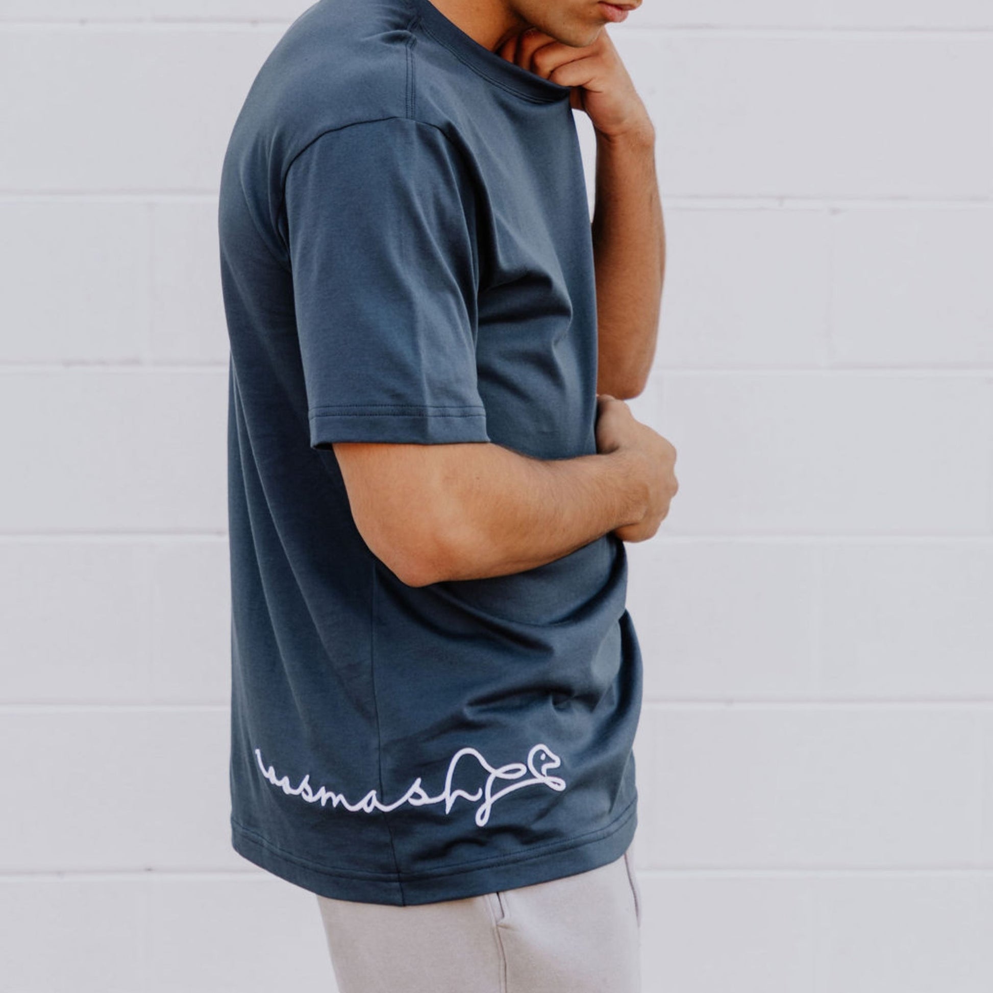 OOsmash men’s navy T-Shirt made from 100% Supima cotton with smooth, premium finish.
