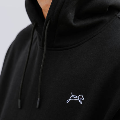 OOsmash men’s black hoodie with red plug design made from 80% cotton and 20% polyester.