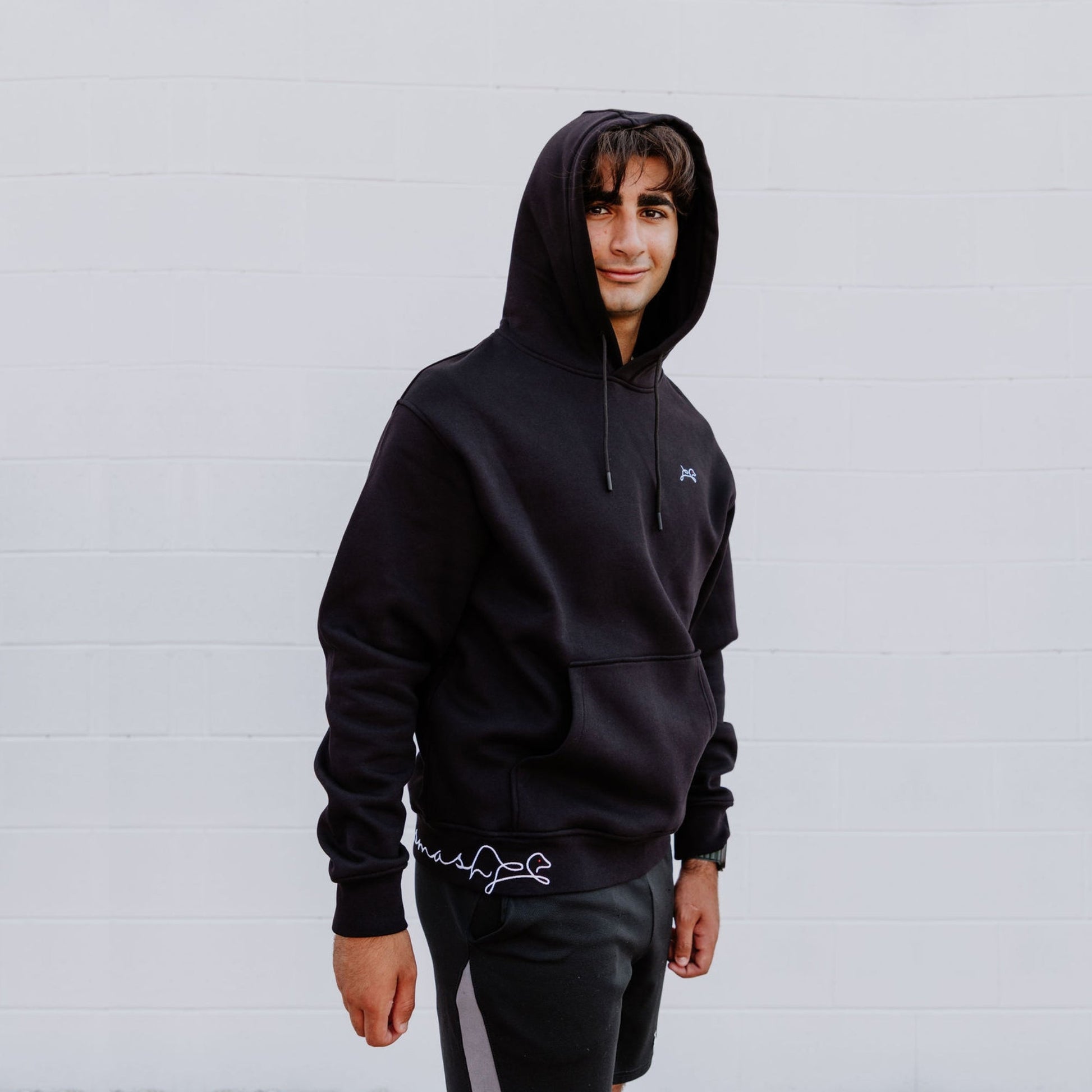 OOsmash men’s black Signature hoodie made from 80% cotton and 20% polyester with premium softness.