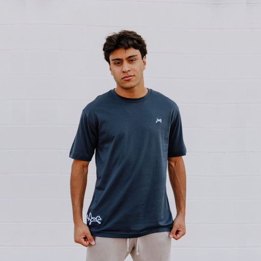OOsmash men’s navy T-Shirt made from 100% Supima cotton with smooth, premium finish.