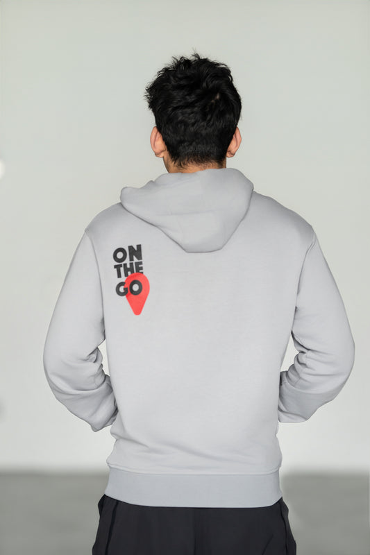 OOsmash On The Go Hoodie — back view On The Go graphic print, bold statement unisex French Terry hoodie, luxury streetwear