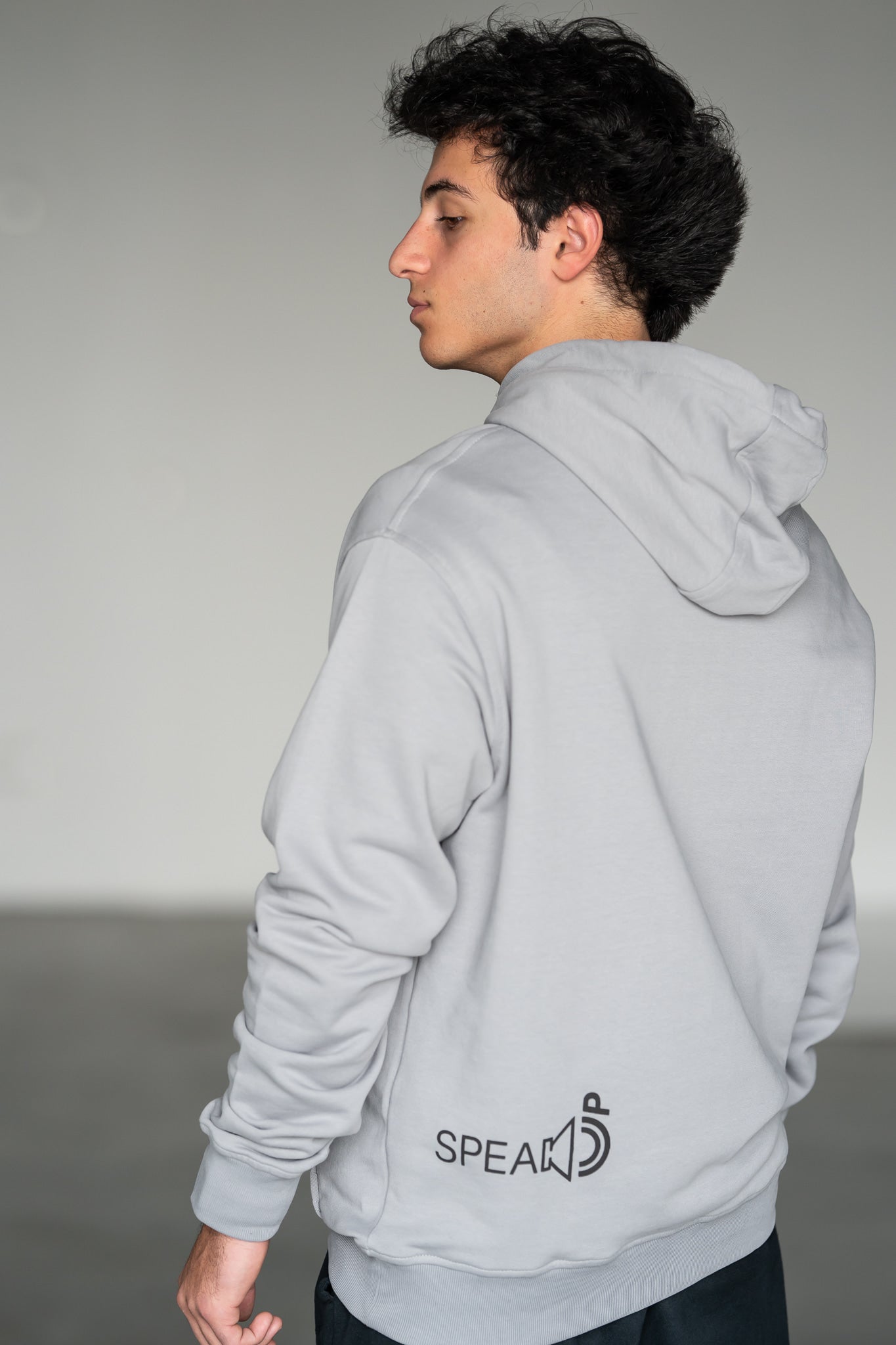 OOsmash Speak Up Hoodie — back view bold Speak Up graphic print, premium men's French Terry hoodie, luxury statement streetwear