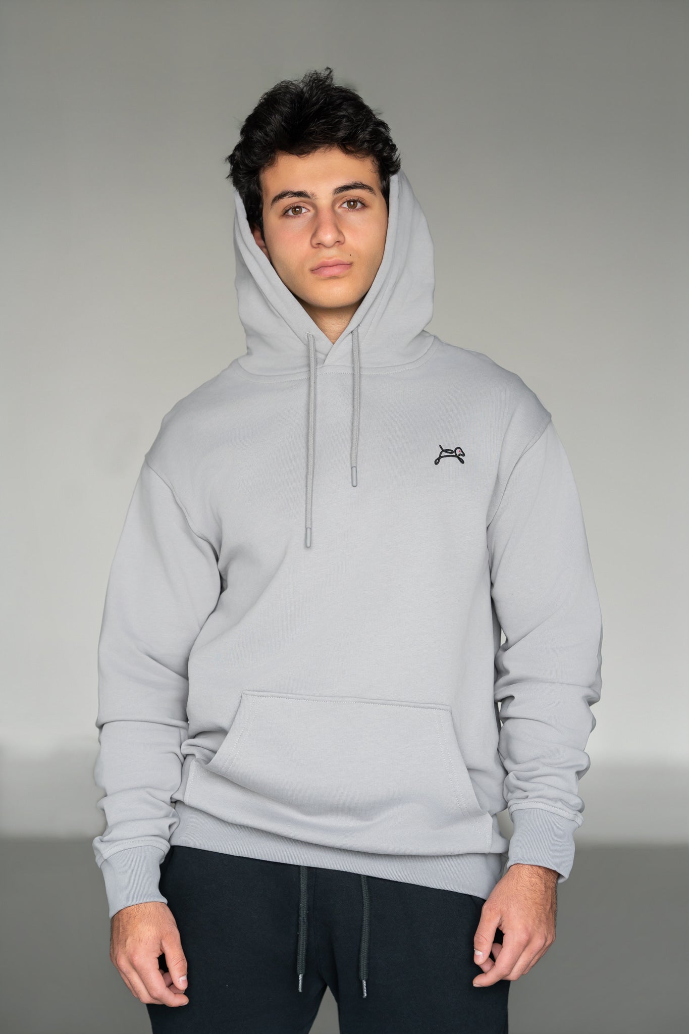 OOsmash Speak Up Hoodie — front view OOsmash embroidered chest logo, clean minimal front men's luxury hoodie, spring summer 