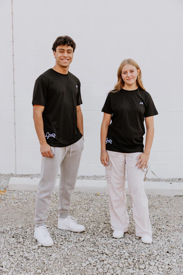 Man and Woman Wearing Black OOsmash T-Shirts