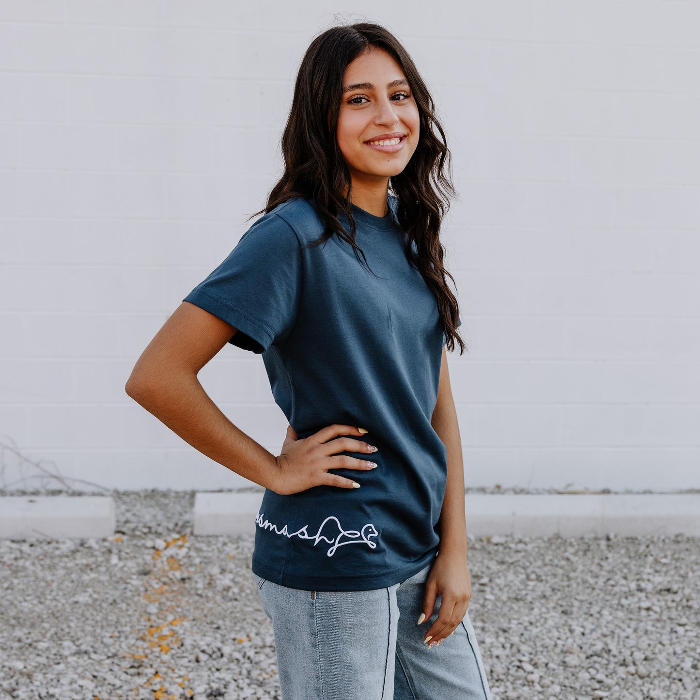 OOsmash women’s navy blue T-Shirt made from 100% Supima cotton with soft, premium finish.
