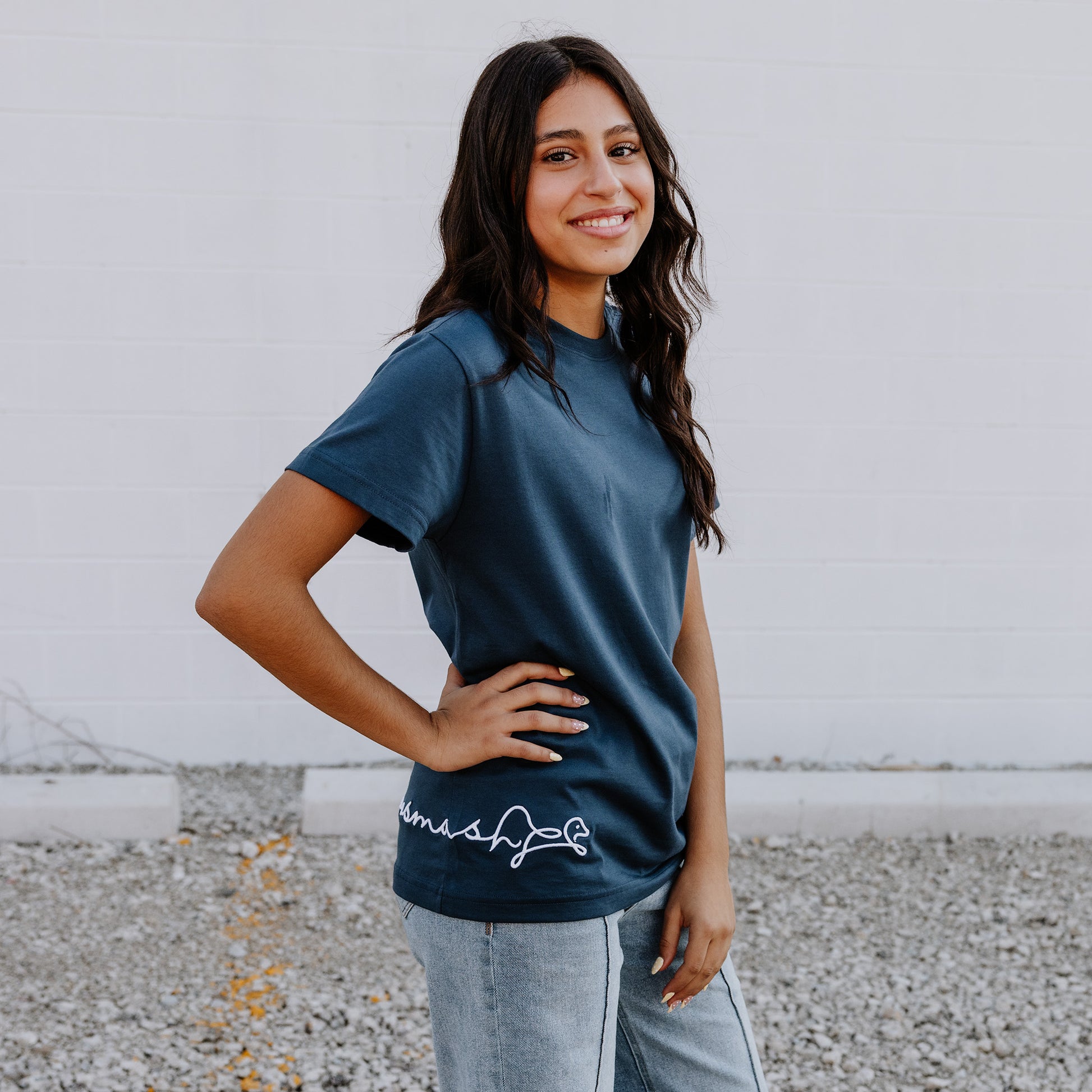 OOsmash women’s navy blue T-Shirt made from 100% Supima cotton with soft, premium finish.