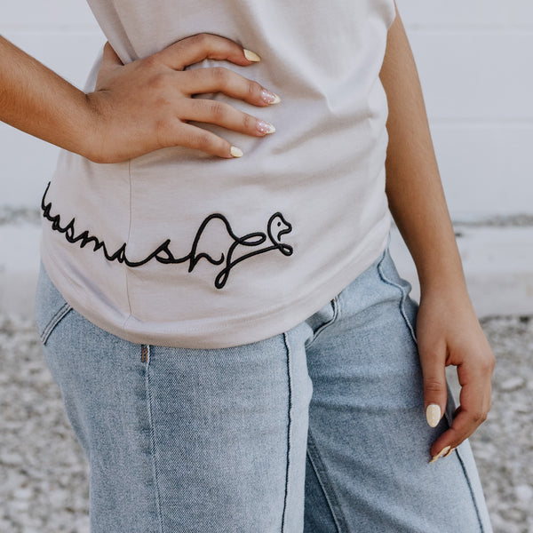 OOsmash women’s beige T-Shirt made from 100% Supima cotton with soft, premium texture